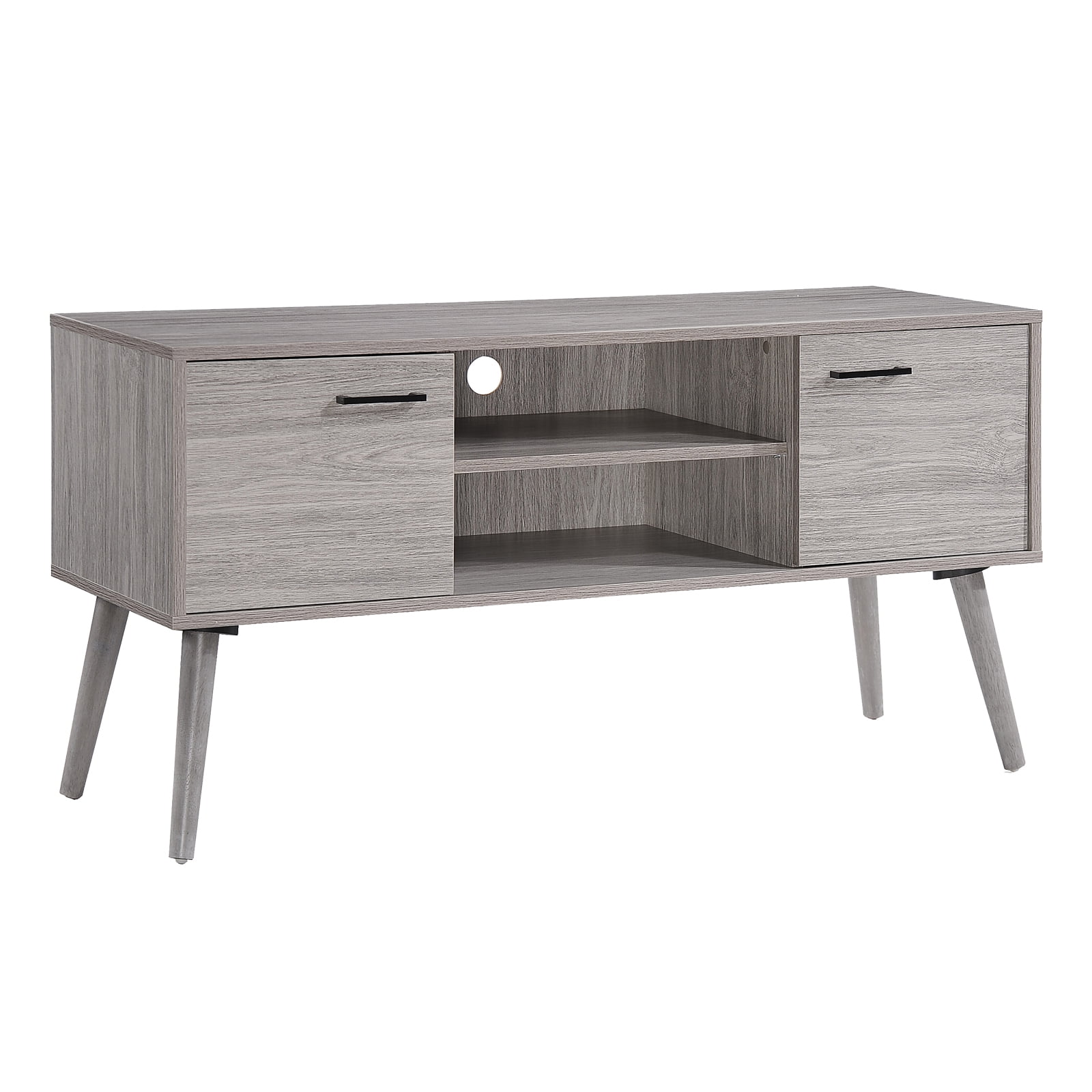 Kadyn Modern TV Stand, Mid Century TV Stand Console with 2 Cabinets & Shelves, Fiberboard TV Stand Console for Living Room, Plaid Grey Oak