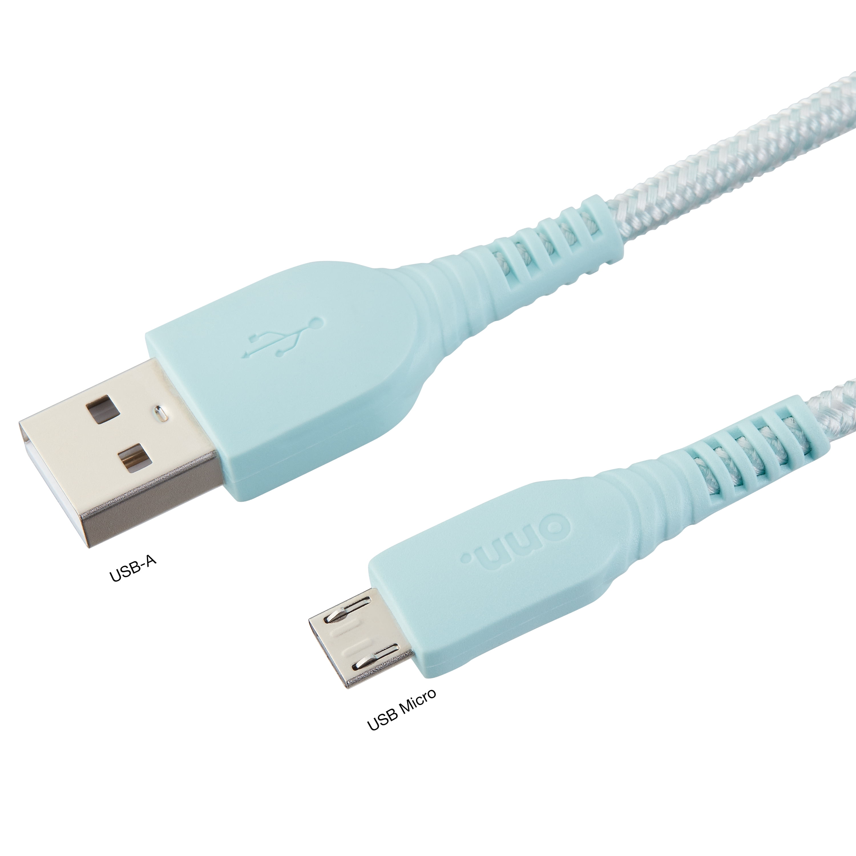 onn. 6' Braided Micro-USB to USB Cable, Aqua