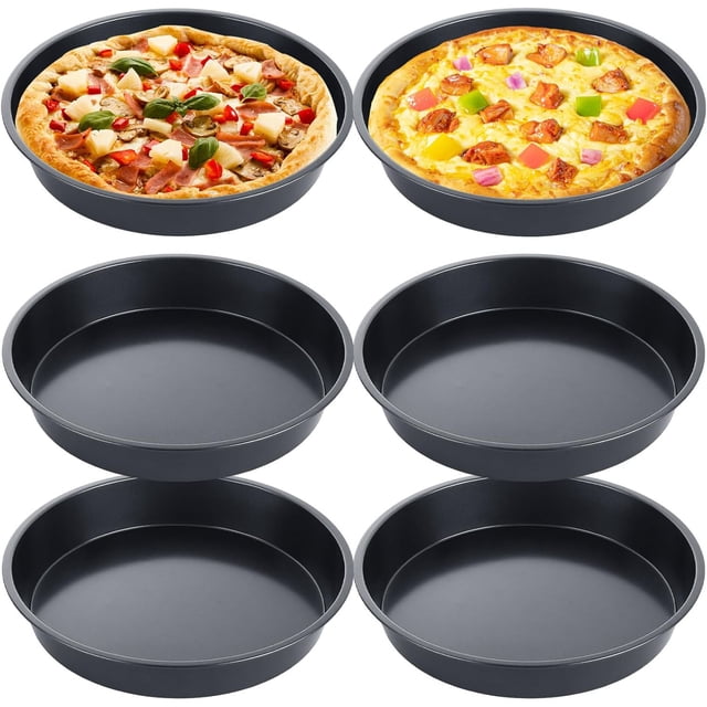 Juego de 6 moldes de pizza para platos profundos, 10 pulgadas, para pizza, redondos, para horno, antiadherentes, platos de pizza, de metal, charola para hornear, de acero al carbono
