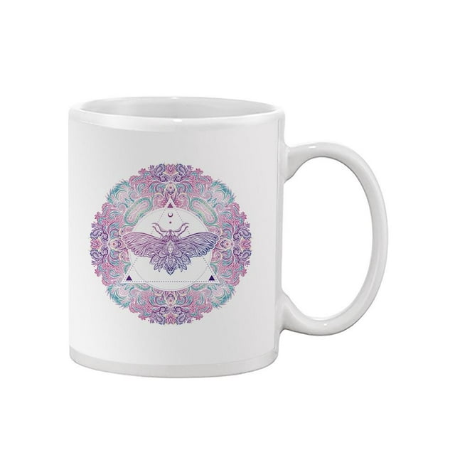 Colorful Moth Over Mandala Mug -Image by Shutterstock,