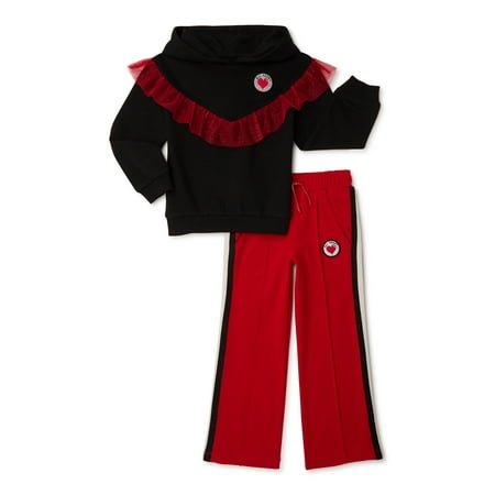 365 Kids From Garanimals Girls Ruffle Hoodie and Wide Leg Track Pants, 2-Piece Outfit Set, Sizes 4-10
