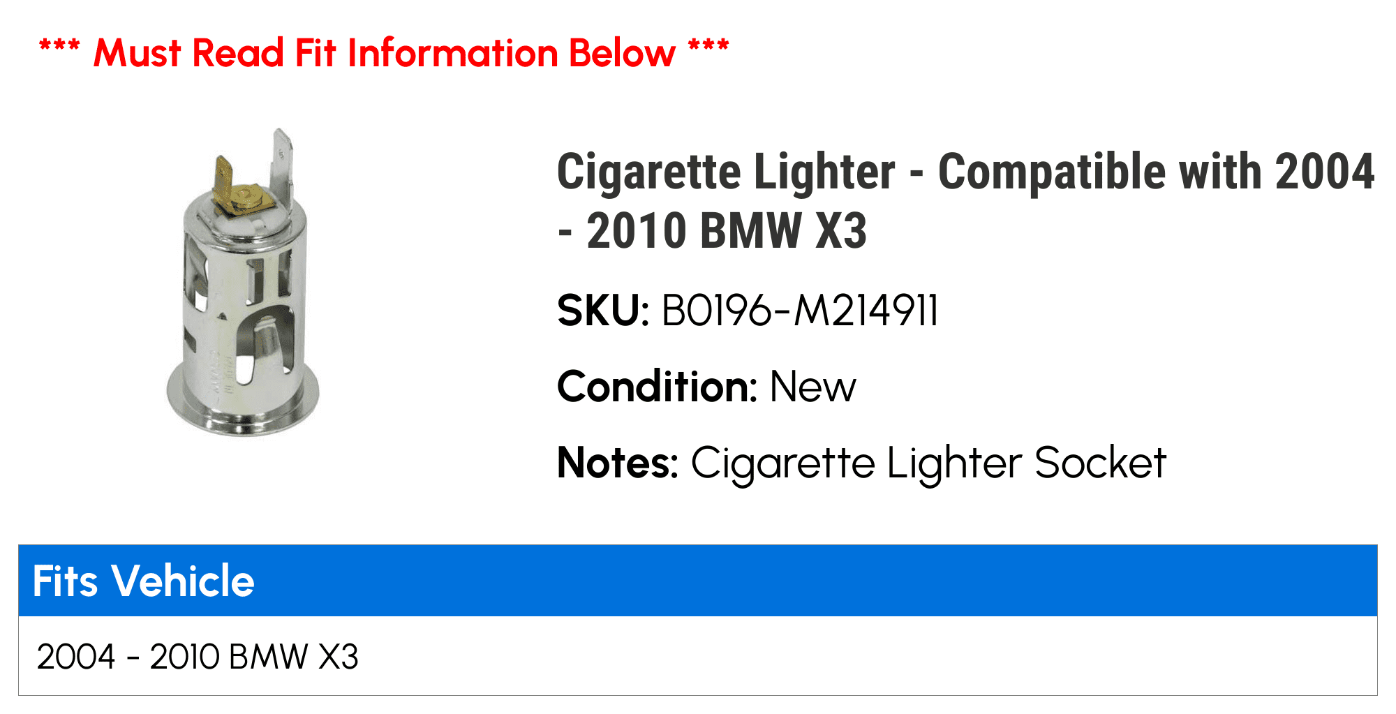 bmw x3 cigarette lighter Cigarette Lighter - Compatible with 2004