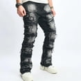 thumbnail image 2 of Reppunk Stylish Men Ripped Distressed Street Style HipHop Straight Jeans Trousers Male Holes Patch Spliced Slim Biker Denim Pants, 2 of 7