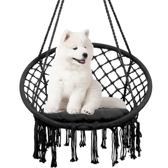 Hammock Swing Chair ,Handmade Knitted Macrame Hanging Swing Chair for Indoor,Bedroom,Yard,Garden 330 Pound Capacity Off Black with Suspension Kit