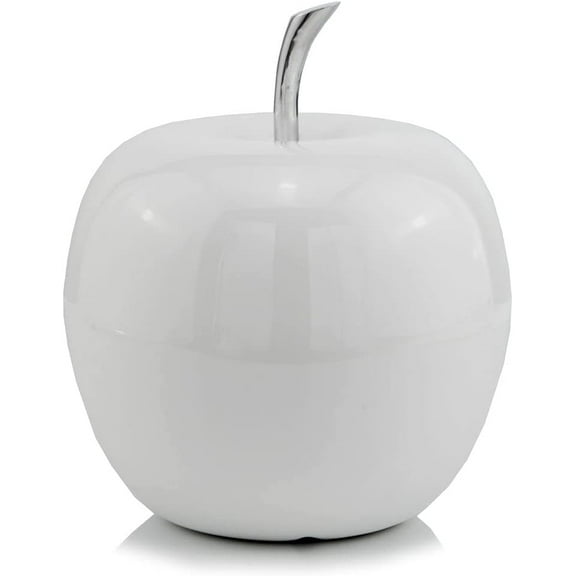 Modern Day Accents 3772 Manzana XL White , Fruit Decor, Teacher Gifts, School, Teacher Decor,  Gifts, Office Desk Decor, Home Decor, White, Silver Stem, Sculpture, Aluminum, 11" Lx11 Wx13 H