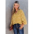 thumbnail image 4 of Women's Yellow Split Neck Fall Printed Crinkled Blouse, 4 of 5