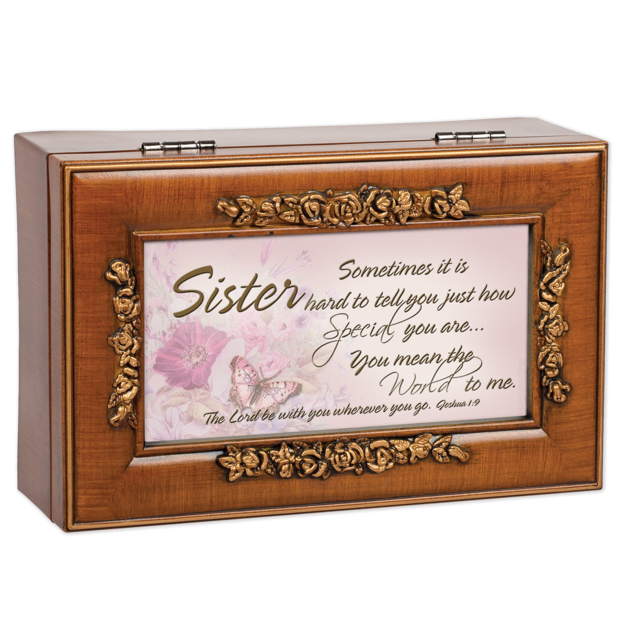 Sister Inspirational Decorative Rose Music Jewelry Box Plays Amazing Grace