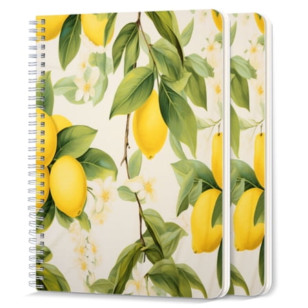 Spiral Notebook,College Ruled Journal,8.26" x 5.71" 50 Sheets/100 Pages,2 Pack - Lemons And Leaves on A White Background