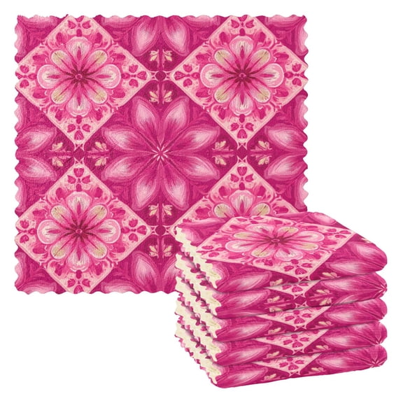 6 Pieces of Kitchen Towels 11x11Inch Kitchen Dish Cloths Kitchen Dish Towels Reuseable Cleaning Cloths Beautiful Pink Pattern