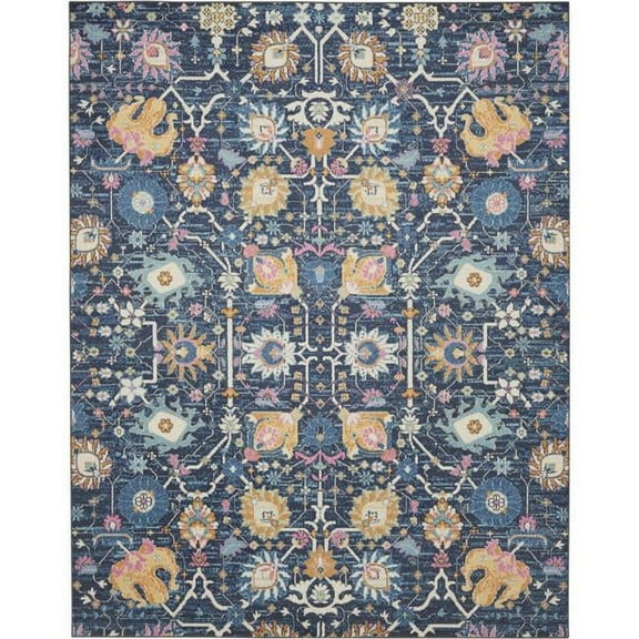 HomeRoots 8 x 10 ft. Navy Blue Floral Buds Area Rug - Navy Blue - 8' x 10'