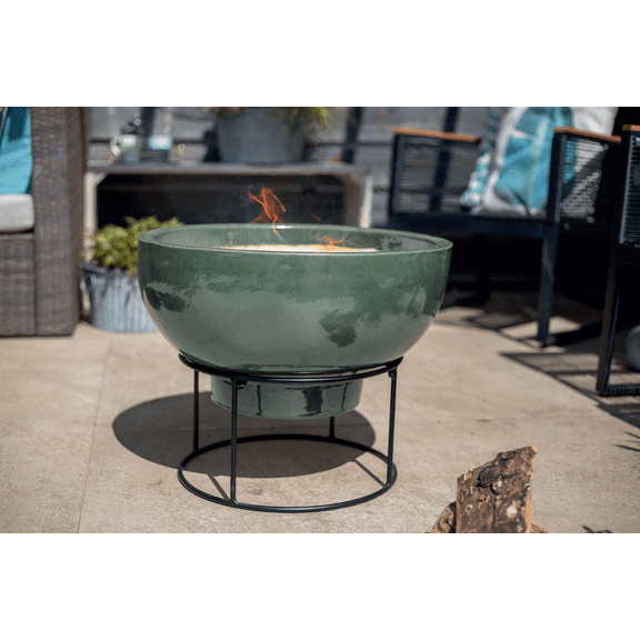 HR Hand-Glazed Ceramic Fire Pit – Thermal Shock Resistant Outdoor Fire Feature with Stainless Steel Grate