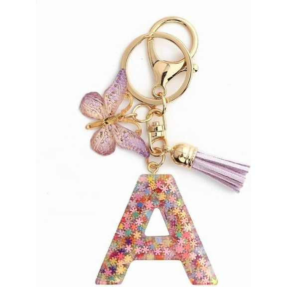 LWHAO Letter Keychain:A-Z Initial Letter Keychain,Purple Butterfly Letters Backpack Keychains for Girls Boys