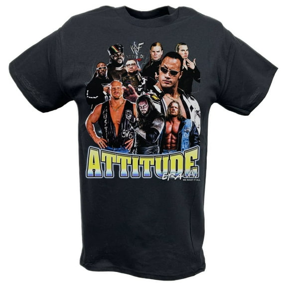 Attitude Era WWF Collage Black T-shirt