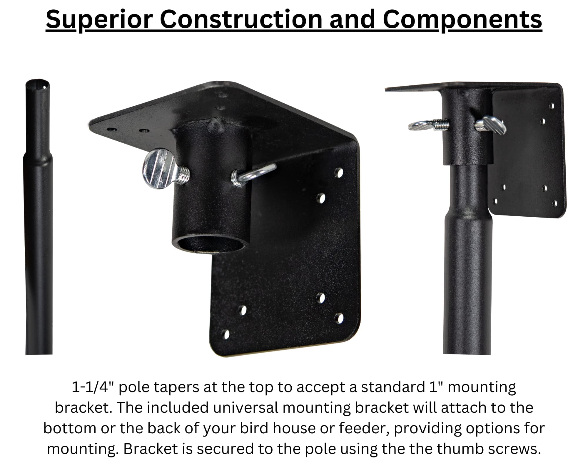 Universal Mounting Pole Kit - Great for post-mounted Bird Houses and Bird Feeders, Heavy Duty Pole with Threaded Connections with 12" Pole Extender