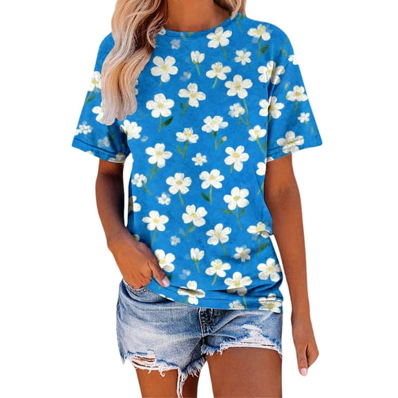 MEICHEN Women's Casual Printed Round Neck Top Short Sleeved T Shirt Summer Fashion Clothing for Women
