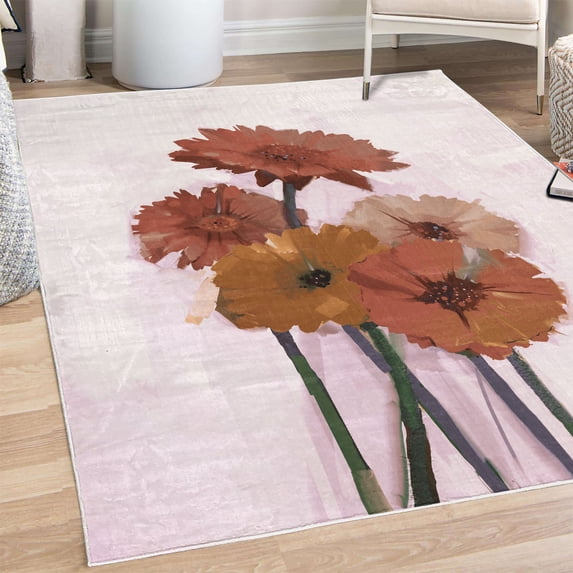 Gerber Daisy Decorative Rug, Posy of Spring Flowers Oil Painting Impressionist Still Life Pattern, Quality Carpet for Bedroom Dorm and Living Room, 6 Sizes, Cinnamon Rose, by Ambesonne