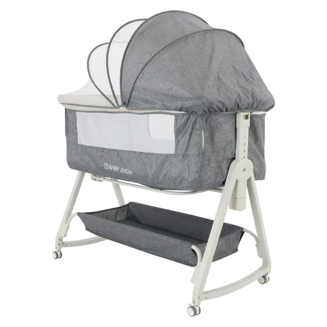 Cuna Plegable para Bebe con Mosquitero y Mecedora de Estructura de Acero Desmontable - Moises Colecho Cambiador de Altura Ajustable Multifuncional y Ruedas con Freno Gris