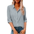 thumbnail image 3 of yoeyez Womens Casual Buttons Down Shirts Cotton Linen Work Blouse Long Sleeve Gauze Tshirts Collared Loose Comfy Business Blouses Gray,L, 3 of 7