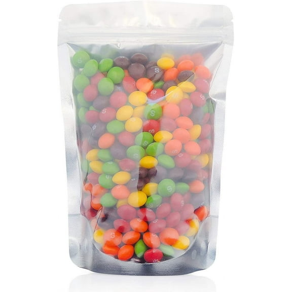 Stand Up Pouches, Resealable Odor Proof Bags, Zip Top Waterproof For Food Storage, Heavy Duty Ziplock, Clear Front With Aluminum Foil Back, Heat Sealable, 5 x 8 inch, 100 Pack