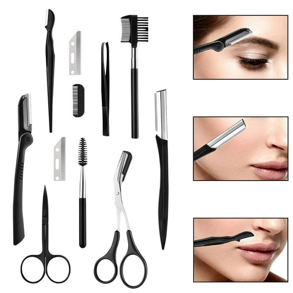 Rirool 11-in-1 Eyebrow Trimmers Set - Professional Grooming Kit for Women and Men, Includes Tweezers, Razors, Brush, Scissors, and Comb