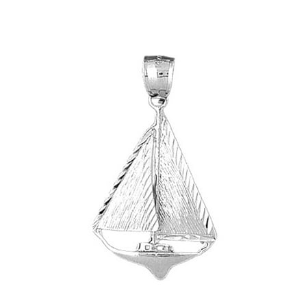 14K White Gold Sailboat Pendant - 38 mm