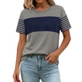 thumbnail image 4 of Women's Color Block Striped T-Shirt, Round Neck Short Sleeve Casual Top Travel Outfit Army Green M, 4 of 6