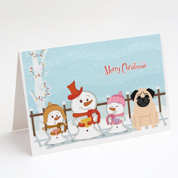 Merry Christmas Carolers Pug Fawn Greeting Cards and Envelopes Pack of 8