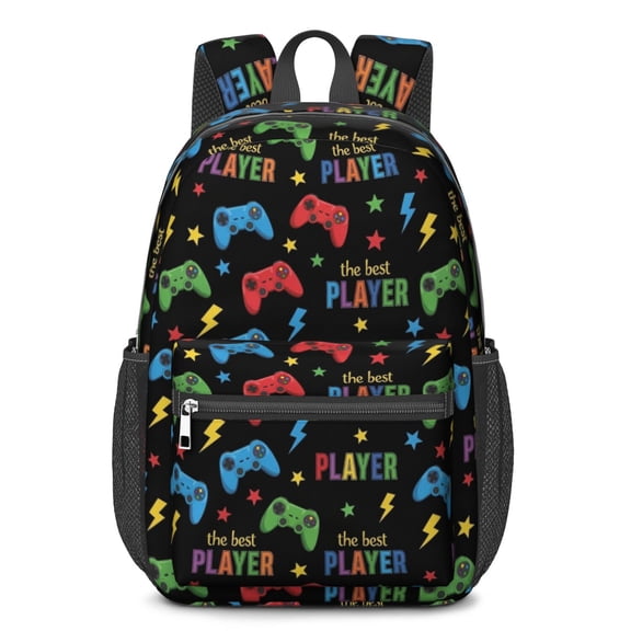 Game Controller Black Pattern 17" School Backpacks for Teens,Waterproof Oxford Fabric,S-Shape Padded Straps for School,Travel,Hiking,Camping