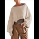 thumbnail image 1 of Sudadera Corta para Mujer, Cuello Redondo, Larga, Talla Grande, Otoño-Invierno 2025, Estilo Jersey Holgado. Crema M, 1 of 8