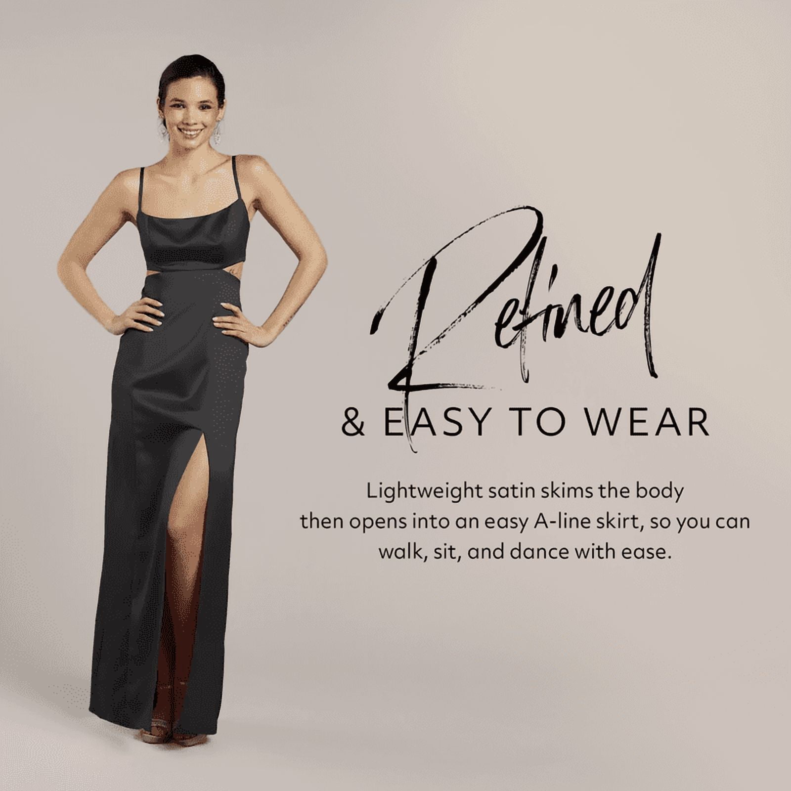 Kirablend Noelle Satin A-Line Maxi Dress with Side Cutouts