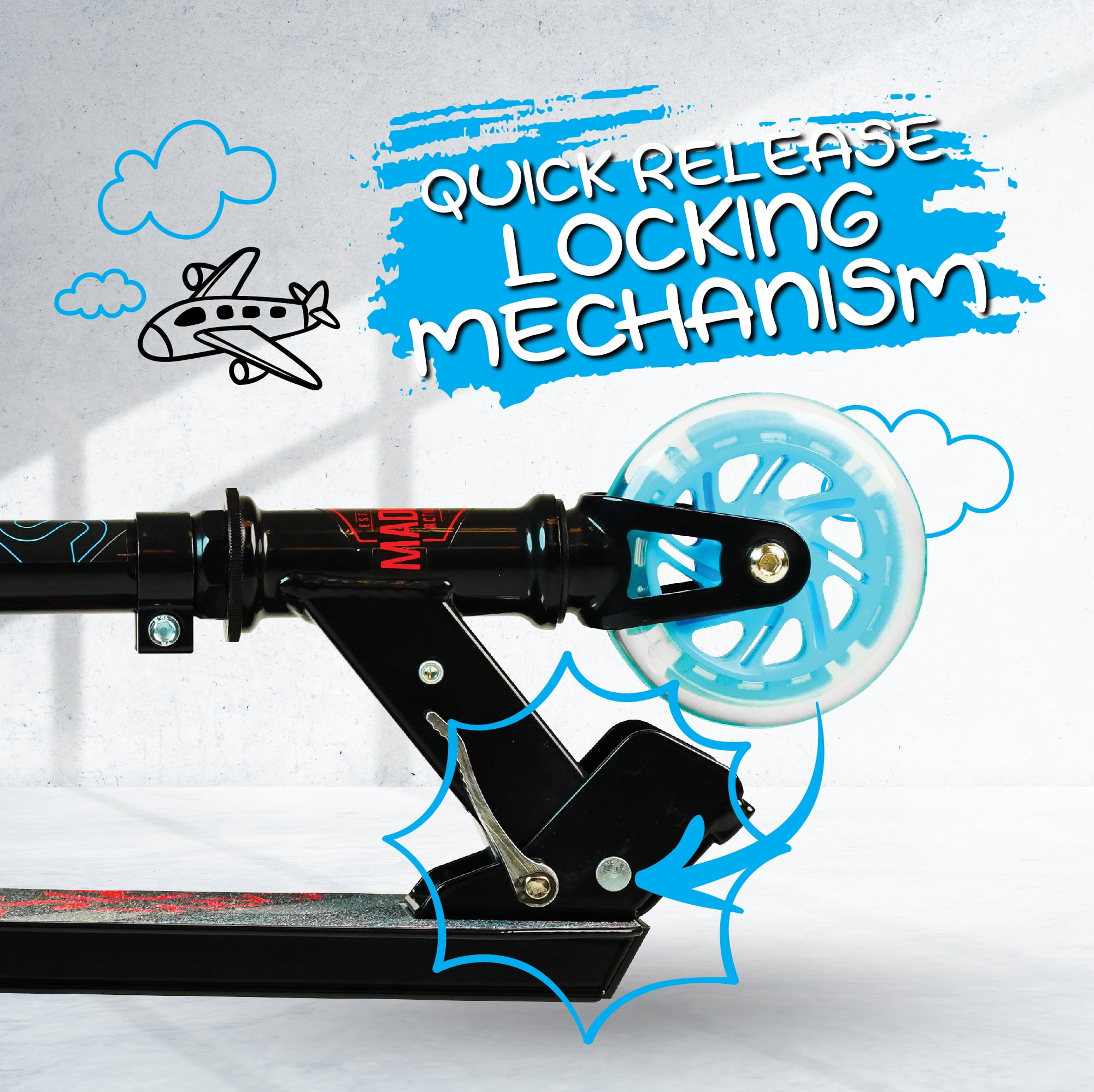 Madd Gear Carve Rise Kick Scooter-Light-up 100 mm Wheels- for Kids 3+ Unisex- Blue/Black
