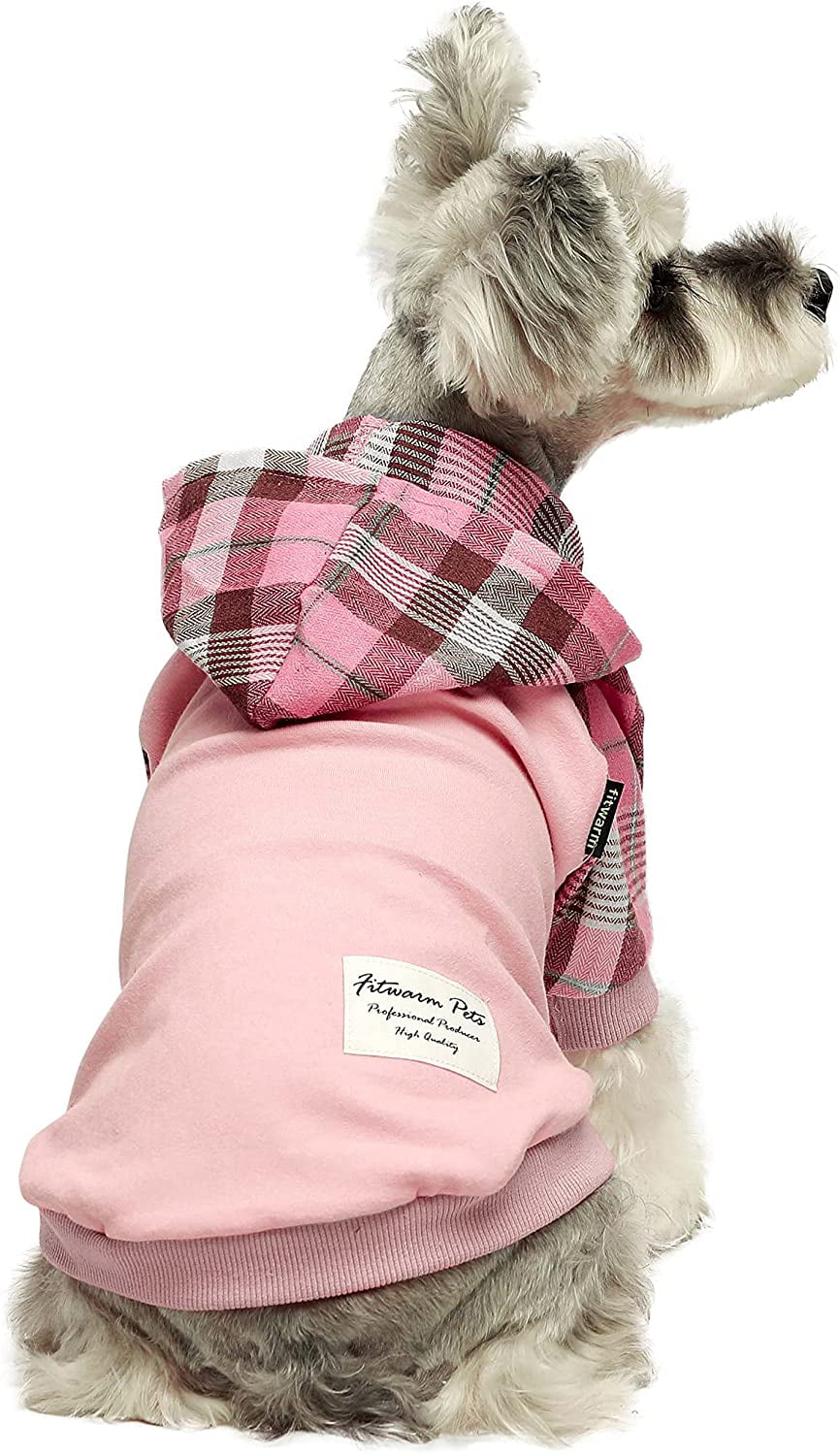 Fitwarm 100% Cotton Plaid Dog Clothes Lightweight Puppy Hoodie Pet Sweatshirt Doggie Hooded Outfits Cat Apparel 
