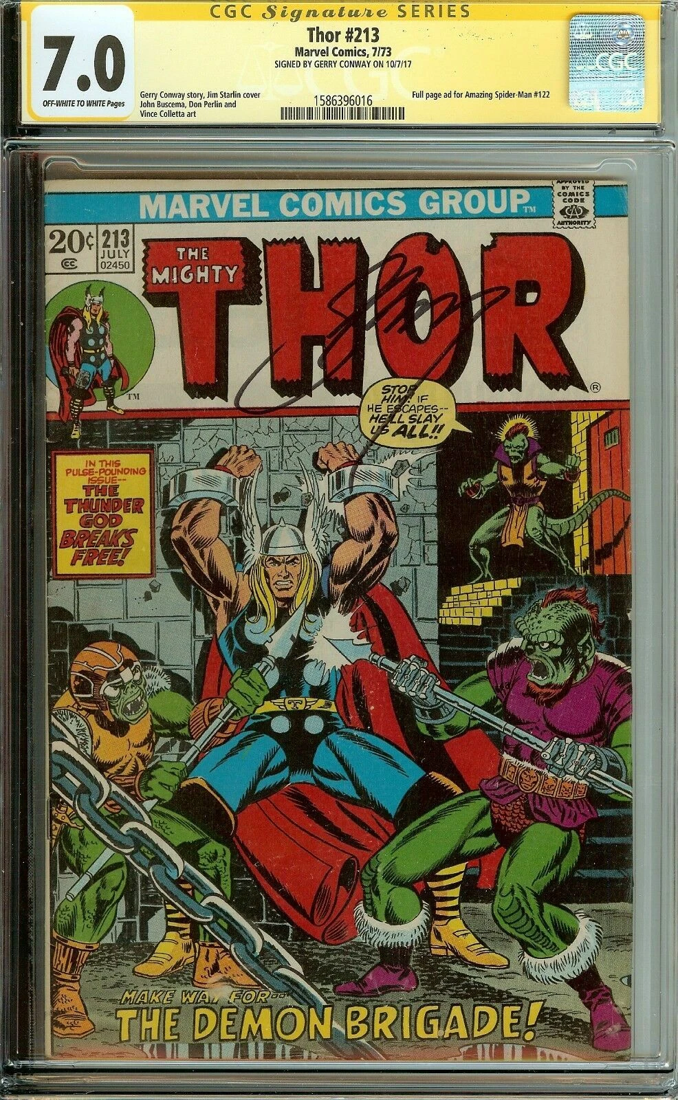 The Mighty Thor #213 Signed by Gerry Conway CGC 7.0
