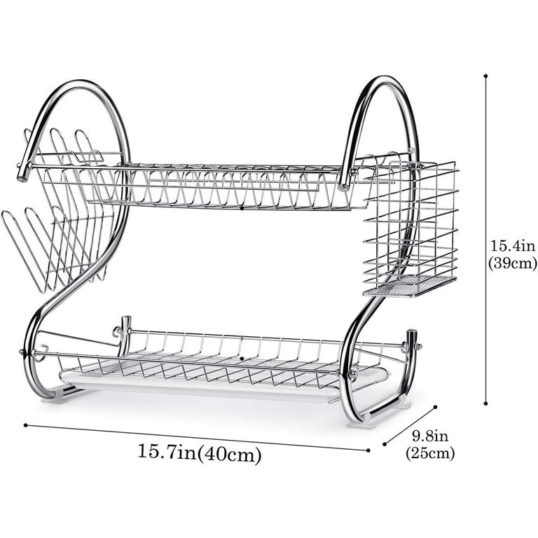 Seenda Over Sink Dish Drying Rack, 2 Tier Dish Drainer with Trays