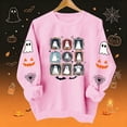 thumbnail image 2 of Risckoth Women's Halloween Sweatshirt Nine Ghost Grid Print Sleeve Detail Crew Neck Drop Shoulder Hoodless Casual Pullover S-2XL, 2 of 8