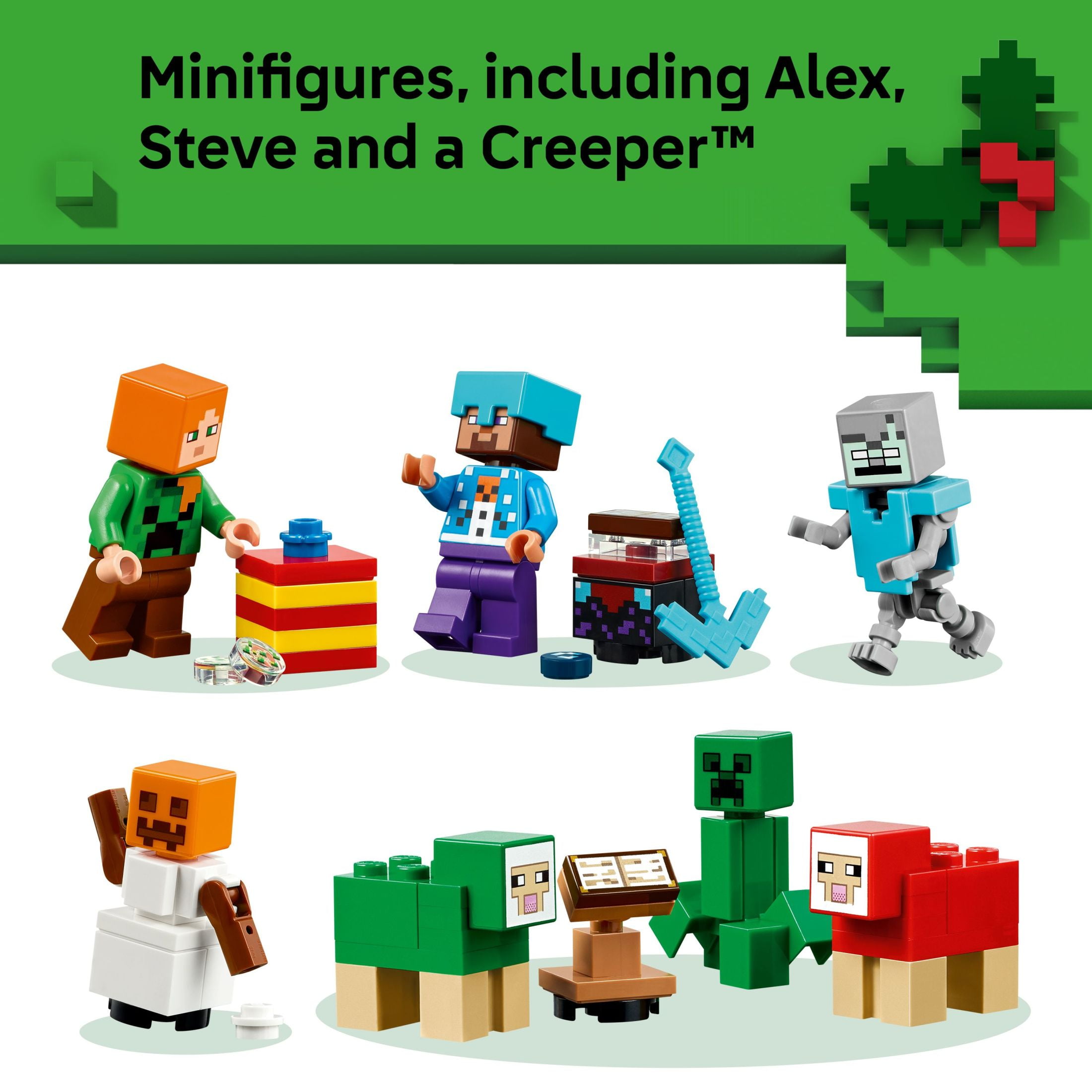 LEGO Minecraft Advent Calendar 2025 Building Toy - Kids Holiday Countdown Set for Boys & Girls, Ages 7+ - 24 Buildable Surprises & 8 Minifigures for Gamers - Collectible Gift for Christmas - 21280