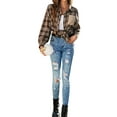 thumbnail image 6 of SAYOO Women Plaid Jacket, Long Sleeve Turn-down Collar Button Closure Casual Tops Outwear, 6 of 7
