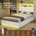 thumbnail image 5 of Twin Bed Frames with Bookcase Headboard, Wooden Bed Frame Twin Size with Charging Station, 4 Storage Drawers and LED Lights, LED Bed Frame with Type-C and USB, No Box Spring Needed, White, 5 of 10