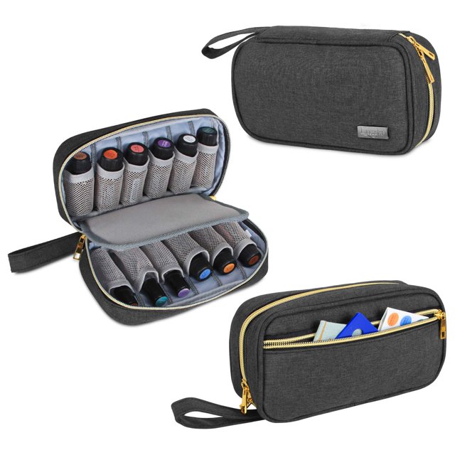 LUXJA Estuche de transporte para aceites esenciales: capacidad para 12 botellas (de 5 ml a 15 ml, incluidas las botellas con rodillo), organizador portátil para aceites esenciales y accesorios (solo b