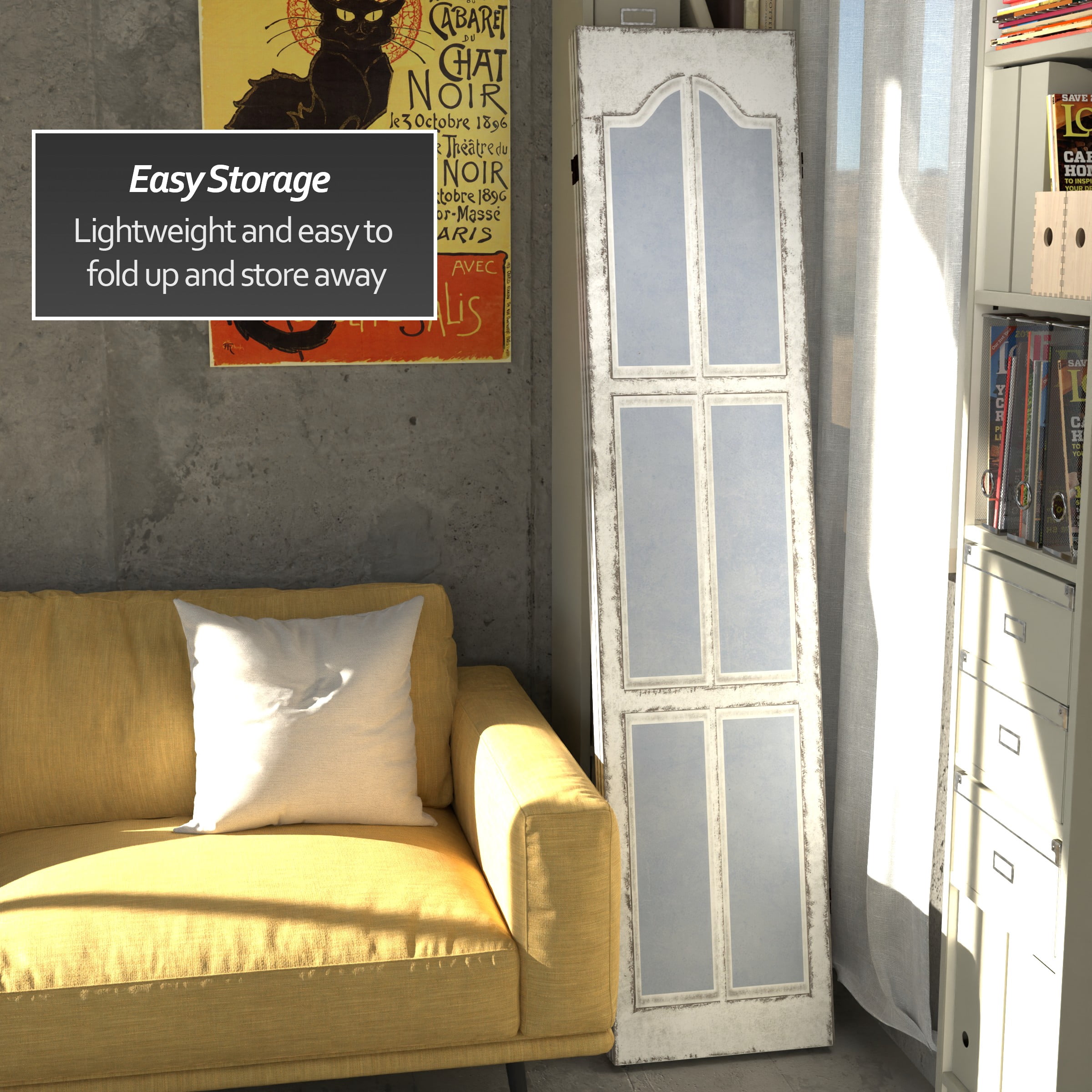 6 ft. Tall Double Sided Blue and White Shutters Canvas Room Divider