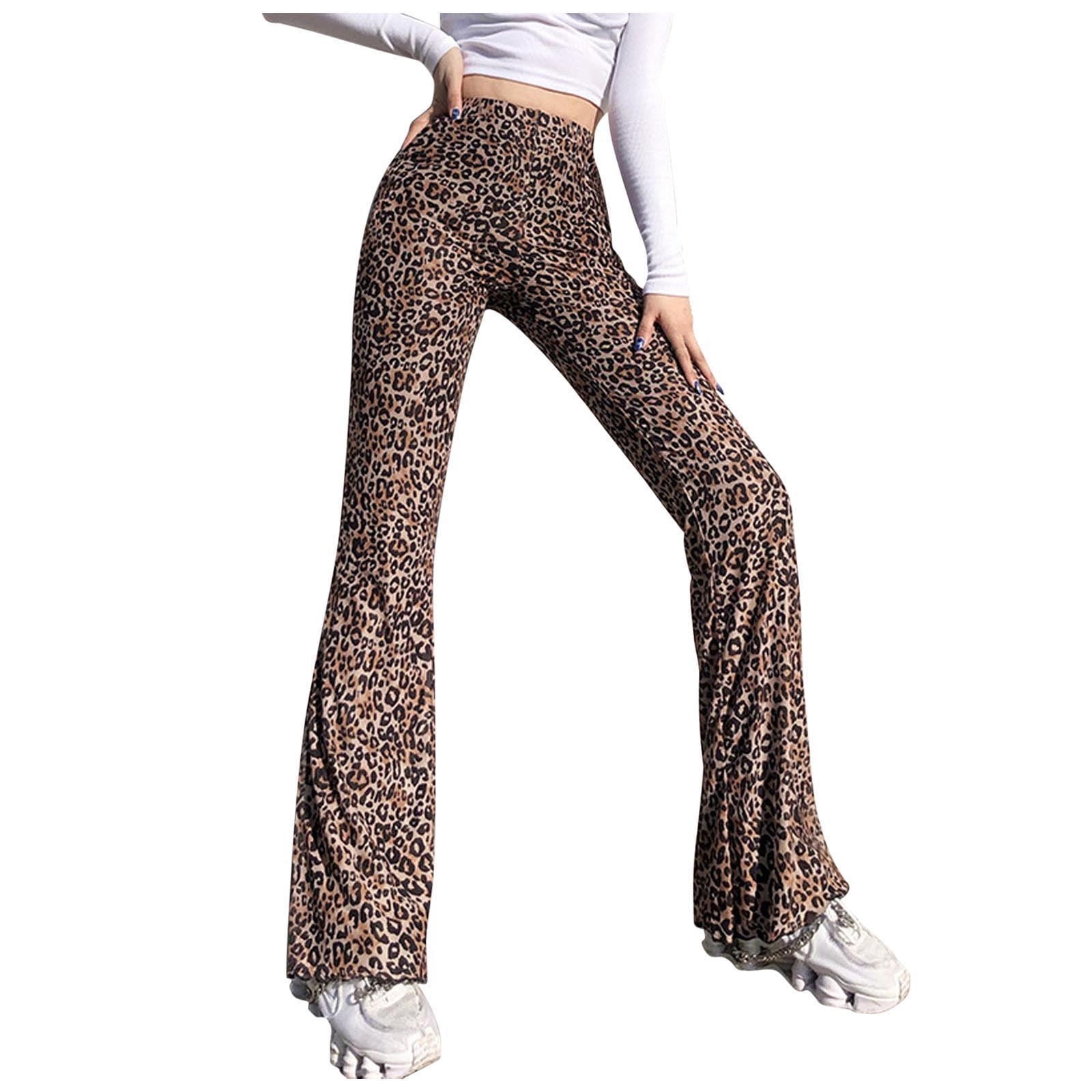 Flare Pants for Women High Waist Leopard Print Bell Bottom Pants