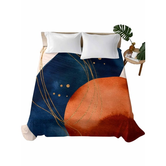 Navy Blue Burnt Orange Flat Sheets Only Twin XL Size, Soft Breathable Bed Top Sheets for Mattress, Boho Artwork Geometric Modern Luxury Bedding Flat Sheets for Home Hotel Bedroom Bed Protection
