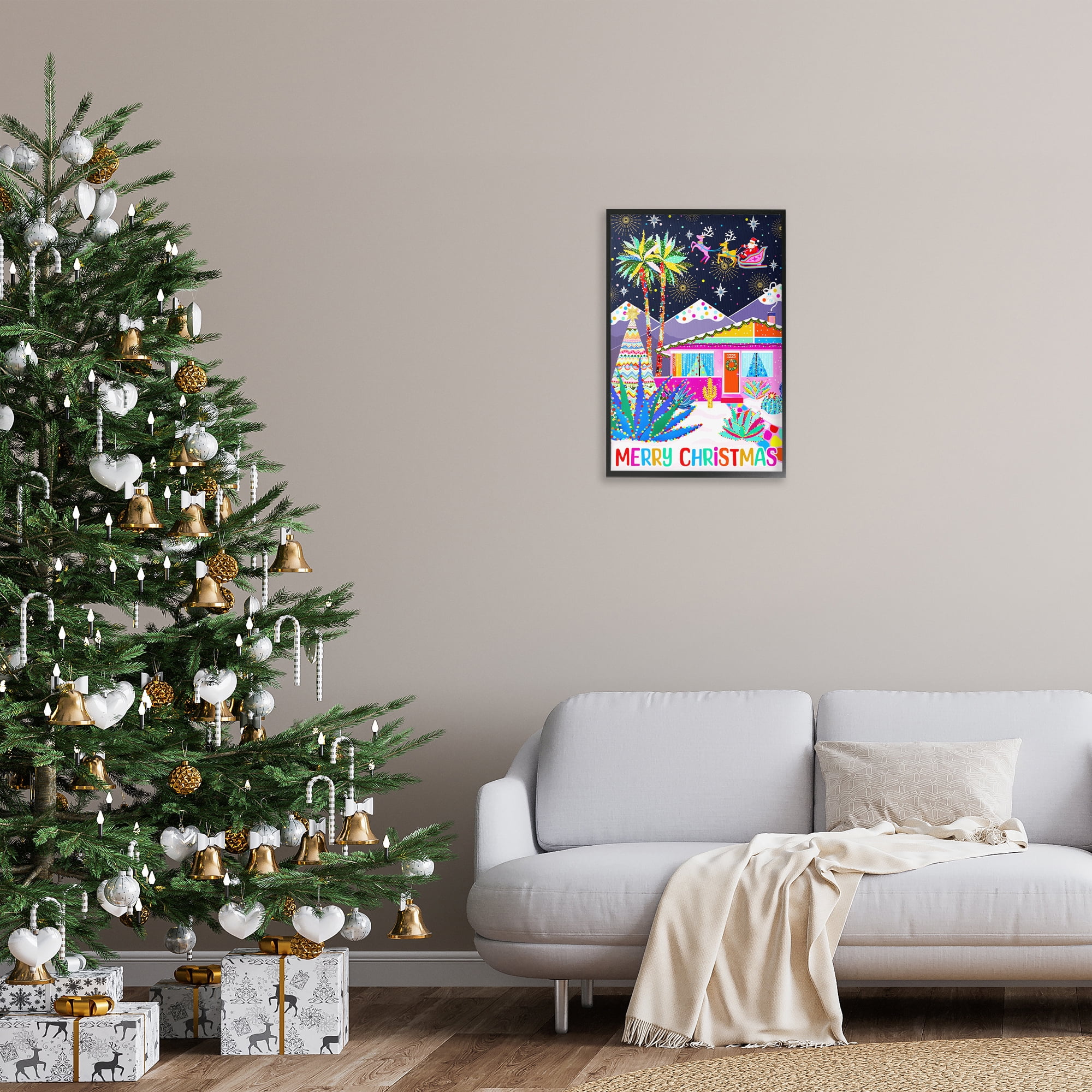 Stupell Industries Whimsical Desert Christmas Holiday Painting Black Framed Art Prints Wall Art, 16 x 24