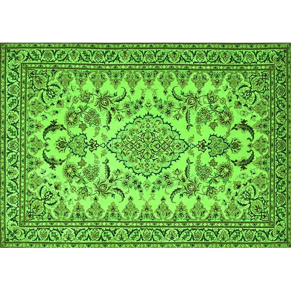 Ahgly Company Indoor Rectangle Medallion Green Traditional Area Rugs, 8' x 10'