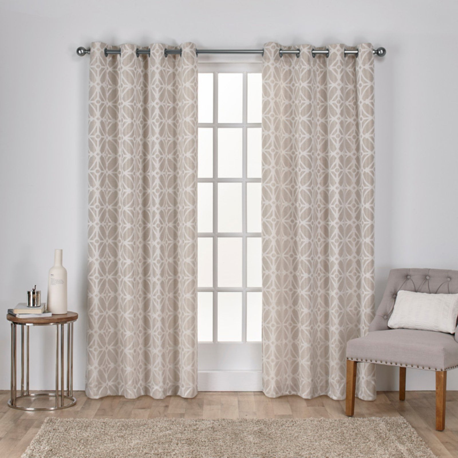 2pc EXCLUSIVE HOME Geometric Linen Jacquard Curtain PanelsDove Gray54"x96" 