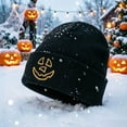 thumbnail image 4 of SYMOID Black Hall-oween Pumpkin Face Embroidered Cuffed Knit Beanie, Acrylic Winter Skull Cap for Men Women Hats,Size Free Size, 4 of 6