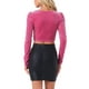 thumbnail image 3 of INSPIRAR CHIC Manga Fruncida para Crop Tops de Terciopelo con Escote Corazón para Mujeres Fiesta S Rosa Fucsia, 3 of 5