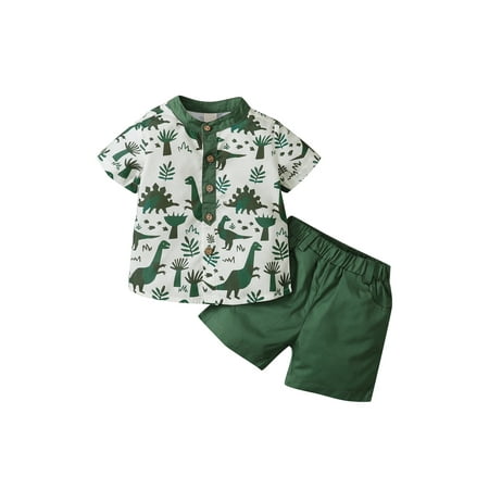 

wsevypo 2Pcs/Set Infant Kid Baby Boys Summer Shorts Set Button Dinosaur T-Shirt Shirts + Shorts Summer Clothes
