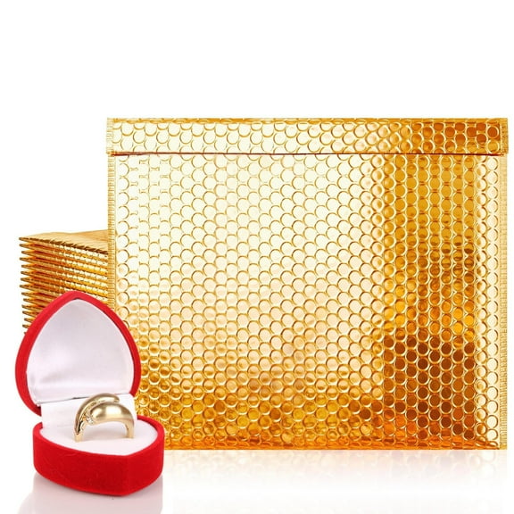 Gold Metallic Bubble Mailers, 13 x 11 Inches. Pack of 50 Padded Envelopes Waterproof. Opaque Metallic Bubble Envelope Mailer Self-Seal. Waterproof Padded Shipping Envelopes for Gifts