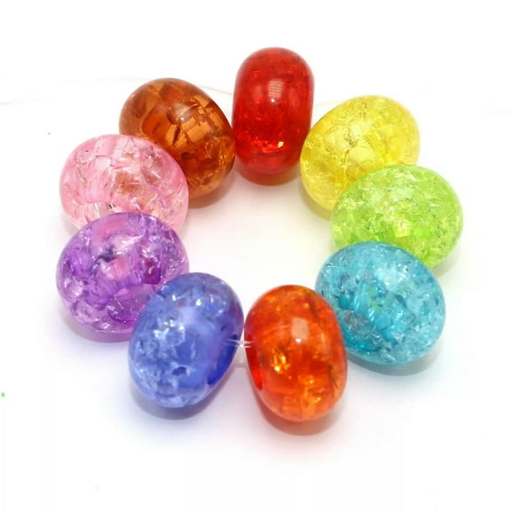 U8MO 50 Multi-color Crackle Acrylic Rondelle Spacer Beads 14mm Big Hole 5mm Craft